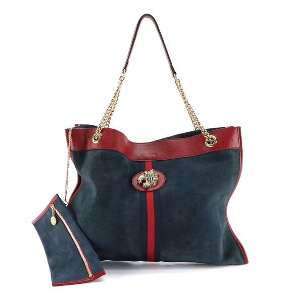 Gucci Handbags - Gucci Maxi Rajah Tote Bag Suede & Leather – Tiger Head Embellished – Blue/Navy